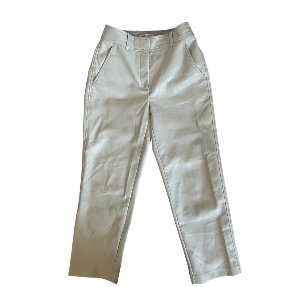 Babaton (Aritzia) Cream Vegan Leather cropped pants size 0, 25” inseam
